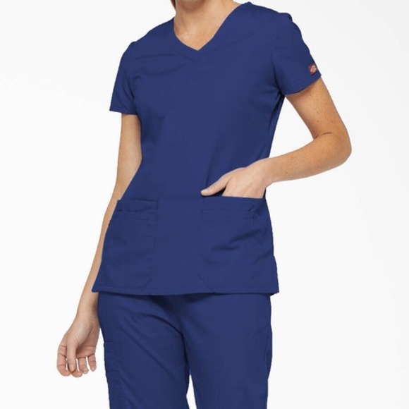 Dickies Women's Everyday Signature V-Neck Scrub Top XS Blue - Picture 1 of 10